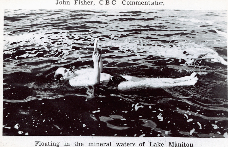 John_Fisher_swimming_Manitou_BeachPC000556 John Fisher CBC commentator swimming at Manitou Beach.Image courtesy of Peel's Prairie Provinces, a digital initiative of the University of Alberta Libraries.